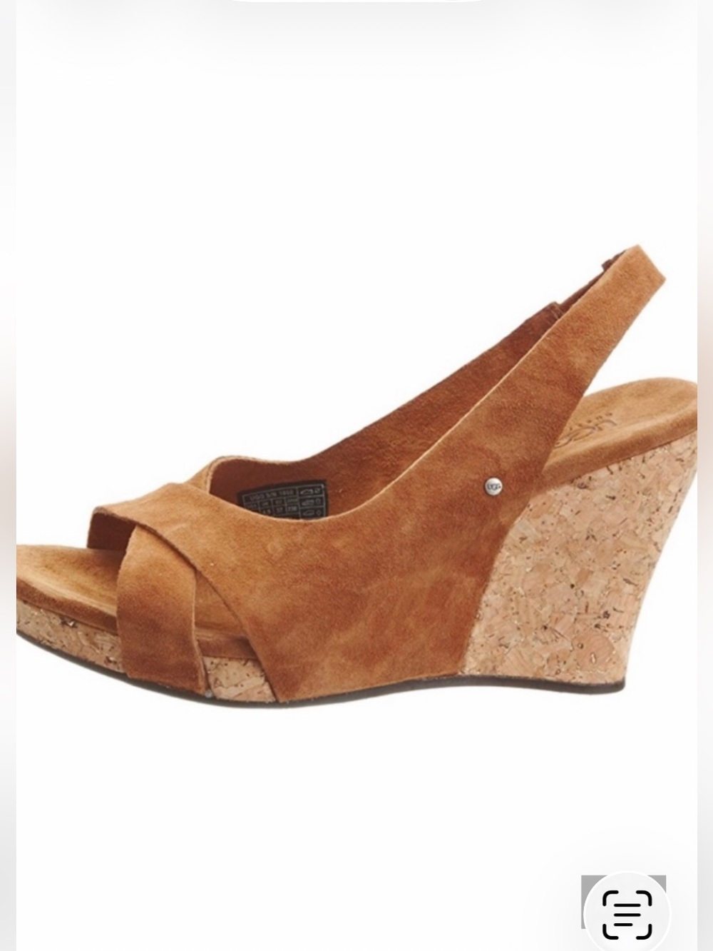 UGG Tan Suede Cork  Hazel Wedge Slingback Sandals in size 9